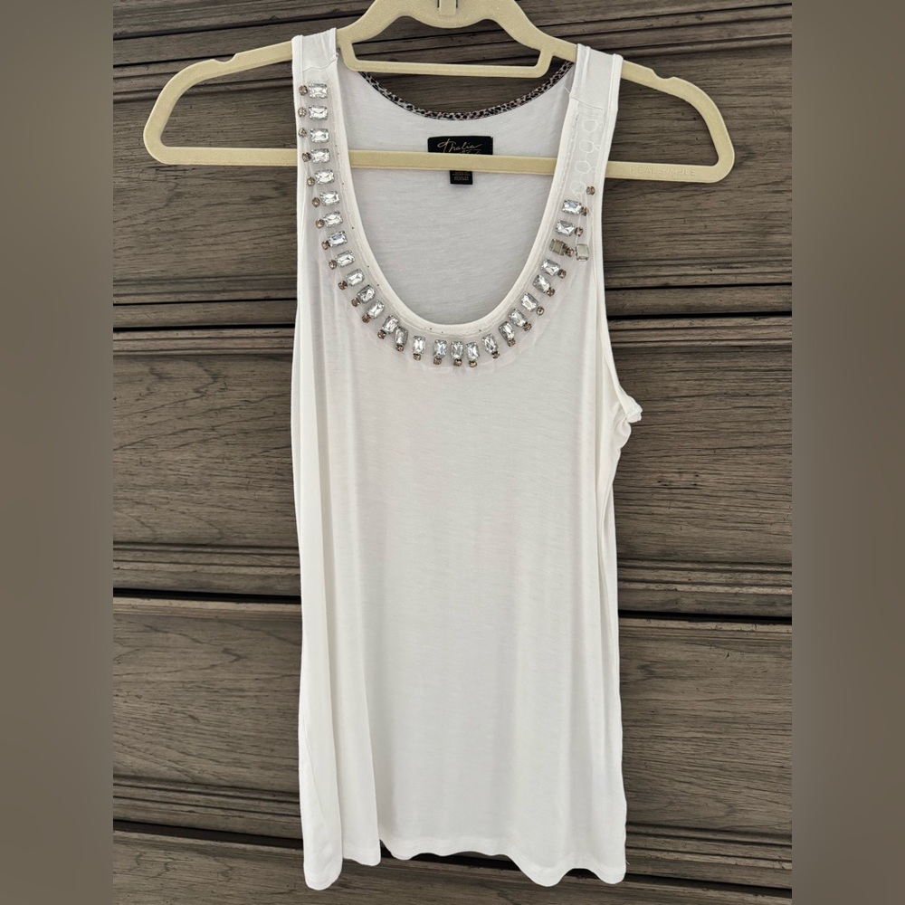 5 for $25 Thalia Sodi White Embellished Tank Top Beaded Rhinestone Rayon Small